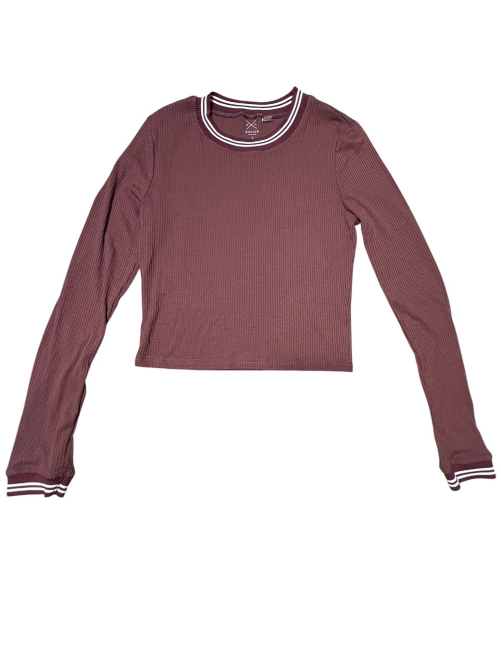 PacSun Mauve Ribbed Long Sleeve Crop Top with Contrast Trim